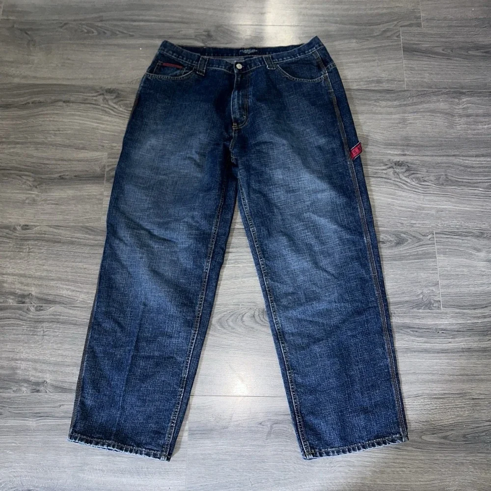 Vintage Y2K Blue U.S. POLO ASSN Embroidery Baggy Wide Leg Jeans 38x32 Carpenter